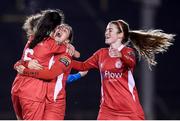 30 November 2016; Alex Kavanagh, centre, is congratulated by her Shelbourne team-mates, Noelle Murray, left, and Siobhan Killeen after scoring her side's second goal during the Continental Tyres Women's National League match between Shelbourne and UCD Waves at Morton Stadium in Santry, Dublin. Photo by Stephen McCarthy/Sportsfile