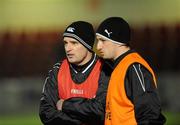16 March 2011; Down manager Neil Collins, left, with assistant manager Stephen Poucher. Cadbury Ulster GAA Football Under 21 Championship Quarter-Final, Down v Tyrone, Pairc Esler, Newry, Co. Down. Picture credit: Oliver McVeigh / SPORTSFILE