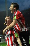 22 April 2011; James McClean, Derry City, celebrates with Kevin Deery after scoring his side's first goal. Airtricity League Premier Division, Derry City v St Patrick's Athletic, The Brandywell, Derry. Picture credit: Oliver McVeigh / SPORTSFILE
