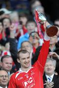 23 April 2011; Louth captain Paddy Keenan lifts the cup. Allianz GAA Football Division 3 Final, Louth v Westmeath, Croke Park, Dublin. Picture credit: Ray McManus / SPORTSFILE