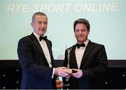 2 December 2016; Jonathan Mullin, right, of RTÉ Sport Online, accepts the award for Best Paralympic Games Digital Coverage, from Cecil Ryan, OCS Europe, at the OCS Irish Paralympic Awards at the Ballsbridge Hotel in Dublin. Photo by Cody Glenn/Sportsfile