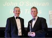 2 December 2016; John O'Sullivan, right, of Irish Times, accepts the prize for Best Paralympic Games Written Coverage, from Cecil Ryan, OCS Europe, at the OCS Irish Paralympic Awards at the Ballsbridge Hotel in Dublin. Photo by Cody Glenn/Sportsfile