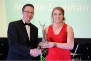 2 December 2016; Noelle Lenihan, from Charleville, Cork, accepts the award for Young Paralympian of the Games, from Minister of State for Tourism and Sport Patrick O'Donovan T.D., at the OCS Irish Paralympic Awards at the Ballsbridge Hotel in Dublin. Photo by Cody Glenn/Sportsfile