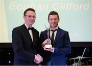 2 December 2016; Eoghan Clifford, from Galway, accepts the prize for Outstanding Male Performance, from Minister of State for Tourism and Sport Patrick O'Donovan T.D., at the OCS Irish Paralympic Awards at the Ballsbridge Hotel in Dublin. Photo by Cody Glenn/Sportsfile