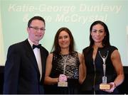 2 December 2016; Katie-George Dunlevy, centre, and Eve McCrystal, accept their prize for Outstanding Female Performance, from Minister of State for Tourism and Sport Patrick O'Donovan T.D., at the OCS Irish Paralympic Awards at the Ballsbridge Hotel in Dublin. Photo by Cody Glenn/Sportsfile