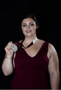 2 December 2016; Orla Barry, from Ladysbridge, Co Cork, with her silver medal for discus after being uprgaded from bronze during the 2015 IPC World Championships in Doha at the OCS Irish Paralympic Awards at the Ballsbridge Hotel in Dublin. Photo by Sam Barnes/Sportsfile