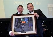 2 December 2016; 2016 Chef de Mission Denis Toomey, left, is honoured with a framed photograph by Liam Harbison, CEO Paralympics Ireland, at the OCS Irish Paralympic Awards at the Ballsbridge Hotel in Dublin. Photo by Cody Glenn/Sportsfile