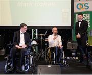 2 December 2016; Mark Rohan, centre, from Ballinahown, Co Westmeath, Hall of Fame inductee, with Paralympics Ireland President Jimmy Gradwell, left, at the OCS Irish Paralympic Awards at the Ballsbridge Hotel in Dublin. Photo by Cody Glenn/Sportsfile