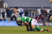 3 December 2016; Tiernan O’Halloran of Connacht is tackled by Angelo Esposito of Treviso during the Guinness PRO12 Round 10 match between Connacht and Benetton Treviso at The Sportsground in Galway. Photo by Ramsey Cardy/Sportsfile
