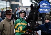 3 December 2016; Jockey Patrick Mullins with his father/trainer Willie Mullins after winning the Kettles Hotel Supporting Fingal Ravens GAA Fundraiser (Pro/Am) Flat Race on Bon Papa during the Fairyhouse Winter Festival at Fairyhouse, Co. Meath. Photo by Cody Glenn/Sportsfile