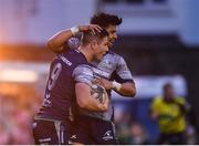 3 December 2016; John Cooney of Connacht is congratulated by Stacey Ili, right, after scoring his side's fifth try during the Guinness PRO12 Round 10 match between Connacht and Benetton Treviso at The Sportsground in Galway. Photo by Ramsey Cardy/Sportsfile