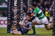 3 December 2016; John Cooney of Connacht scores his side's fifth try despite the attention of Luca Sperandio of Treviso during the Guinness PRO12 Round 10 match between Connacht and Benetton Treviso at The Sportsground in Galway. Photo by Ramsey Cardy/Sportsfile