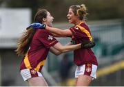 3 December 2016; Jassica Kelly, left, celebrates with team captain Eadaoinn McGuinness of St. Maurs after the final whistle at the All Ireland Junior Club Championship Final 2016 match between Kinsale and St. Maurs at Dr Cullen Park in Carlow. Photo by Matt Browne/Sportsfile
