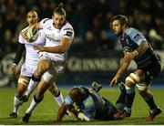 3 December 2016; Stuart McCloskey of Ulster makes a break on his way to scoring a try during the Guinness PRO12 Round 10 match between Cardiff Blues and Ulster at BT Sport Cardiff Arms Park in Cardiff, Wales. Photo by Chris Fairweather/Sportsfile