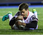 3 December 2016; Louis Ludik of Ulster scores a try during the Guinness PRO12 Round 10 match between Cardiff Blues and Ulster at BT Sport Cardiff Arms Park in Cardiff, Wales. Photo by Chris Fairweather/Sportsfile