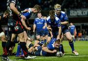 3 December 2016; Ross Molony of Leinster is congratulated by teammates Rory O'Loughlin, Luke McGrath and James Tracy after scoring his side's second try during the Guinness PRO12 Round 10 match between Leinster and Newport Gwent Dragons at the RDS Arena in Ballsbridge, Dublin. Photo by Seb Daly/Sportsfile