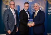 3 December 2016; Retiring Referee Owen Elliot, Antrim, accepts his presentation from Uachtarán Chumann Lúthchleas Aogán Ó Fearghail and Seán Walsh, Chairman of National Referee Development Committee, at the GAA National Referees' Awards Banquet 2016 at Croke Park in Dublin. Photo by Cody Glenn/Sportsfile