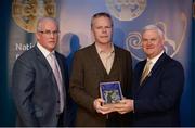3 December 2016; Retiring Referee Eóin Shaughnessy, Galway, accepts his presentation from Uachtarán Chumann Lúthchleas Aogán Ó Fearghail and Seán Walsh, Chairman of National Referee Development Committee, at the GAA National Referees' Awards Banquet 2016 at Croke Park in Dublin. Photo by Cody Glenn/Sportsfile