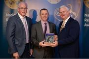 3 December 2016; Retiring Referee Michael Duffy, Sligo, accepts his presentation from Uachtarán Chumann Lúthchleas Aogán Ó Fearghail and Seán Walsh, Chairman of National Referee Development Committee, at the GAA National Referees' Awards Banquet 2016 at Croke Park in Dublin. Photo by Cody Glenn/Sportsfile