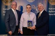 3 December 2016; Retiring Referee Damien Maher, Westmeath, accepts his presentation from Uachtarán Chumann Lúthchleas Aogán Ó Fearghail and Seán Walsh, Chairman of National Referee Development Committee, at the GAA National Referees' Awards Banquet 2016 at Croke Park in Dublin. Photo by Cody Glenn/Sportsfile