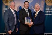 3 December 2016; Retiring Referee Brendan Sweeney, Cavan, accepts his presentation from Uachtarán Chumann Lúthchleas Aogán Ó Fearghail and Seán Walsh, Chairman of National Referee Development Committee, at the GAA National Referees' Awards Banquet 2016 at Croke Park in Dublin. Photo by Cody Glenn/Sportsfile