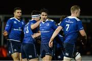 3 December 2016; Joey Carbery, centre, of Leinster is congratulated by teammates after scoring his side's fourth try during the Guinness PRO12 Round 10 match between Leinster and Newport Gwent Dragons at the RDS Arena in Ballsbridge, Dublin. Photo by Seb Daly/Sportsfile