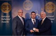 3 December 2016; Fergal Horgan, Tipperary, is presented with his All-Ireland Medal by Uachtarán Chumann Lúthchleas Aogán Ó Fearghail and Seán Walsh, Chairman of National Referee Development Committee, at the GAA National Referees' Awards Banquet 2016 at Croke Park in Dublin. Photo by Cody Glenn/Sportsfile