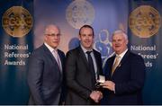 3 December 2016; Johnny Murphy, Limerick, is presented with his All-Ireland Medal by Uachtarán Chumann Lúthchleas Aogán Ó Fearghail and Seán Walsh, Chairman of National Referee Development Committee, at the GAA National Referees' Awards Banquet 2016 at Croke Park in Dublin. Photo by Cody Glenn/Sportsfile