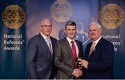 3 December 2016; John O'Brien, Tipperary, is presented with his All-Ireland Medal by Uachtarán Chumann Lúthchleas Aogán Ó Fearghail and Seán Walsh, Chairman of National Referee Development Committee, at the GAA National Referees' Awards Banquet 2016 at Croke Park in Dublin. Photo by Cody Glenn/Sportsfile