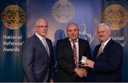 3 December 2016; Mick Murtagh, Westmeath, is presented with his All-Ireland Medal by Uachtarán Chumann Lúthchleas Aogán Ó Fearghail and Seán Walsh, Chairman of National Referee Development Committee, at the GAA National Referees' Awards Banquet 2016 at Croke Park in Dublin. Photo by Cody Glenn/Sportsfile