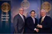 3 December 2016; Patrick Neilan, Roscommon, is presented with his All-Ireland Medal by Uachtarán Chumann Lúthchleas Aogán Ó Fearghail and Seán Walsh, Chairman of National Referee Development Committee, at the GAA National Referees' Awards Banquet 2016 at Croke Park in Dublin. Photo by Cody Glenn/Sportsfile