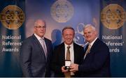 3 December 2016; Ciaran Branagan, Down, is presented with his All-Ireland Medal by Uachtarán Chumann Lúthchleas Aogán Ó Fearghail and Seán Walsh, Chairman of National Referee Development Committee, at the GAA National Referees' Awards Banquet 2016 at Croke Park in Dublin. Photo by Cody Glenn/Sportsfile