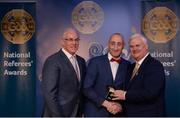 3 December 2016; John Keenan, Wicklow, is presented with his All-Ireland Medal by Uachtarán Chumann Lúthchleas Aogán Ó Fearghail and Seán Walsh, Chairman of National Referee Development Committee, at the GAA National Referees' Awards Banquet 2016 at Croke Park in Dublin. Photo by Cody Glenn/Sportsfile