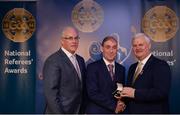3 December 2016; Sean Cleere, Kilkenny, is presented with his All-Ireland Medal by Uachtarán Chumann Lúthchleas Aogán Ó Fearghail and Seán Walsh, Chairman of National Referee Development Committee, at the GAA National Referees' Awards Banquet 2016 at Croke Park in Dublin. Photo by Cody Glenn/Sportsfile