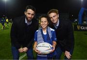 3 December 2016; Leinster matchday mascot Saoirse Eddy with Leinster's Barry Daly, left, and Cathal Marsh prior to the Guinness PRO12 Round 10 match between Leinster and Newport Gwent Dragons at the RDS Arena in Ballsbridge, Dublin. Photo by Stephen McCarthy/Sportsfile