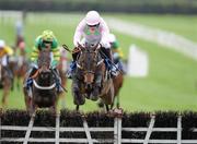 24 April 2011; Sicilian Secret, with Ruby Walsh up, jumps the last on their way to winning the Fairyhouse Vets promoting Equine Health Maiden Hurdle. Fairyhouse Easter Festival, Fairyhouse Racecourse, Fairyhouse, Co. Meath. Picture credit: Matt Browne / SPORTSFILE