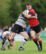 24 April 2011; Colin Hughes, Tullamore RFC, is tackled by Chris Scully, Dundalk RFC. Newstalk Provincial Towns Cup Final, Dundalk RFC v Tullamore RFC, Edenderry RFC, Coolavacoose, Carbury, Co. Kildare. Picture credit: Barry Cregg / SPORTSFILE