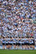 24 April 2011; The Dublin team stand in front of Hill 16 before the start of the game. Allianz Football League Division 1 Final, Dublin v Cork, Croke Park, Dublin. Picture credit: David Maher / SPORTSFILE