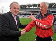 24 April 2011; Cork manager Conor Counihan is congratulated by Brendan Murphy, Chief Executive, Allianz Ireland, at the end of the game. Allianz Football League Division 1 Final, Dublin v Cork, Croke Park, Dublin. Picture credit: David Maher / SPORTSFILE