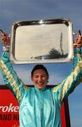 25 April 2011; Nina Carberry after winning the Ladbrokes Irish Grand National Steeplechase on Organisedconfusion. Fairyhouse Easter Festival, Fairyhouse Racecourse, Fairyhouse, Co. Meath. Picture credit: Ray McManus / SPORTSFILE