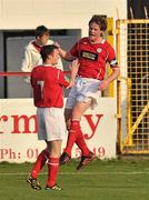 25 April 2011; Stephen Paisley, right, Shelbourne, celebrates with team-mate Conan Byrne after scoring his side's first goal. EA Sports Cup, 2nd Round, Pool 4, Shelbourne v Bohemians, Tolka Park, Drumcondra, Dublin. Picture credit: David Maher / SPORTSFILE