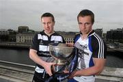 26 April 2011; Pictured at the Ulster Bank League Division 1 Final photocall are Conal Keane, Old Belvedere RFC, left, and Frank Cogan, Cork Constitution RFC. The two teams will go head to head in the final this Sunday May 1st in Donnybrook Stadium. Ulster Bank League Final Photocall, Ulster Bank, Georges Quay, Dublin. Picture credit: Brian Lawless / SPORTSFILE