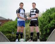 26 April 2011; Pictured at the Ulster Bank League Division 1 Final photocall are Conal Keane, Old Belvedere RFC, right, and Frank Cogan, Cork Constitution RFC. The two teams will go head to head in the final this Sunday May 1st in Donnybrook Stadium. Ulster Bank League Final Photocall, Ulster Bank, Georges Quay, Dublin. Picture credit: Brian Lawless / SPORTSFILE