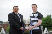 26 April 2011; Pictured at the Ulster Bank League Division 1 Final photocall are Old Belvedere coach Phil Werahiko, left, and Conal Keane. Cork Constitution RFC and Old Belvedere RFC will go head to head in the final this Sunday May 1st in Donnybrook Stadium. Ulster Bank League Final Photocall, Ulster Bank, Georges Quay, Dublin. Picture credit: Brian Lawless / SPORTSFILE
