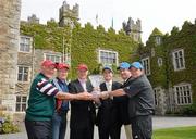 26 April 2011; Pictured at the launch of the 12th Annual All-Ireland GAA Golf Challenge are from left, former Kilkenny hurler Eddie Keher, Cork hurling manager Denis Walsh, former Dublin footballer Barney Rock, Thomas Caulfield, Tony Kavanagh, from the Waterford Hospice, and Waterford hurling manager Davy Fitzgerald. Waterford Castle Golf Club, Waterford. Picture credit: Matt Browne / SPORTSFILE