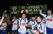 3 December 2016; Leinster team captain Cian Fitzpatrick lifts the cup as his team-mates celebrate after the Football For All Inter-Regional Match  between Leinster and Munster at Evergreen FC in Kilkenny. Photo by Matt Browne/Sportsfile