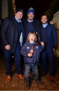3 December 2016; Eaton Smith, age 6, from Killiney, Co. Dublin, with Leinster players Mike Ross, Mick Kearney and Jamison Gibson-Park at Autograph Alley at the Guinness PRO12 Round 10 match between Leinster and Newport Gwent Dragons at the RDS Arena in Ballsbridge, Dublin. Photo by Seb Daly/Sportsfile