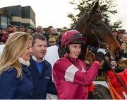 4 December 2016; Bryan Cooper with Apple's Jade alongside trainer Gordon Elliott in the parade ring after winning the Bar One Racing Hatton's Grace Hurdle at Fairyhouse Racecourse in Ratoath Co Meath. Photo by Cody Glenn/Sportsfile