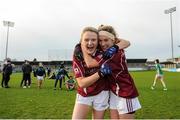 4 December 2016; Nicola Comer and Nicola Burke of Annaghdown celebrate at the final whistle following the All Ireland Ladies Football Intermediate Club Championship Final 2016 match between Annaghdown and Shane O’Neills at Parnell Park in Dublin. Photo by Sam Barnes/Sportsfile