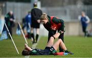 4 December 2016; Amy Ring of Foxrock Cabinteely  receives treatment during the All Ireland Ladies Football Senior Club Championship Final 2016 match between Donaghmoyne and Foxrock Cabinteely at Parnell Park in Dublin. Photo by Sam Barnes/Sportsfile